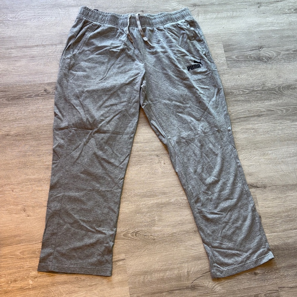 Puma Mens Small Essential Open Leg Gray Jersey Sweatpants Pockets Lightweight